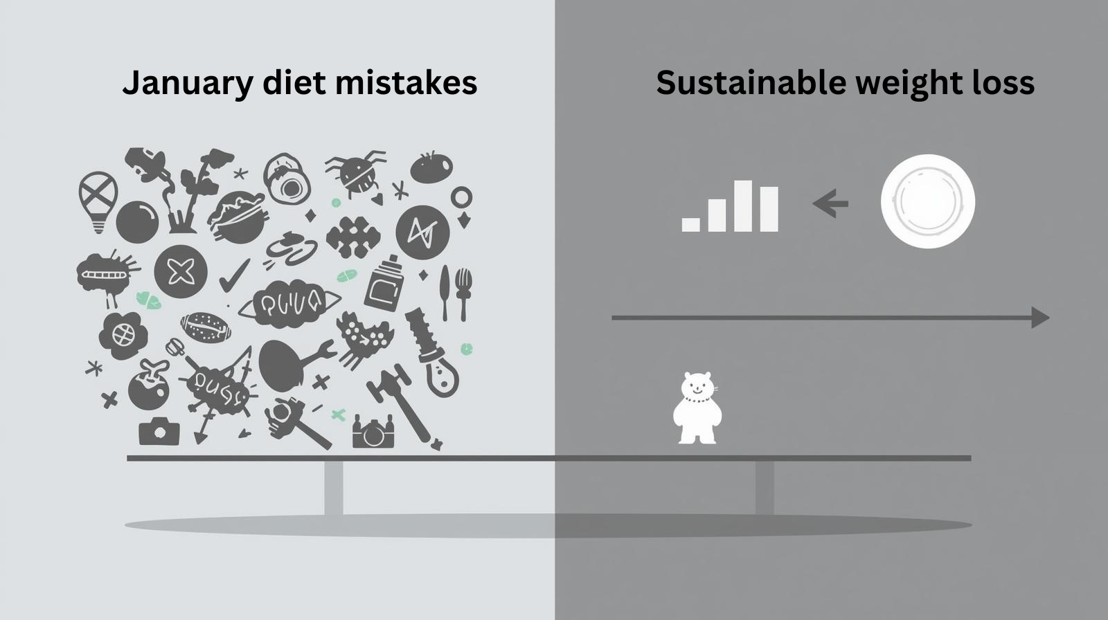 Comparison of January diet mistakes versus a structured sustainable weight loss approach
